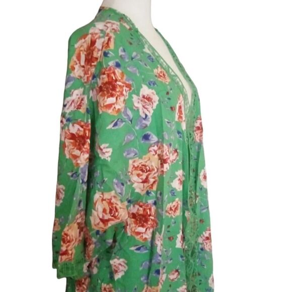The Pioneer Woman Green Apple Floral Duster Kimono Crochet Trim Size Large XL - Picture 7 of 9